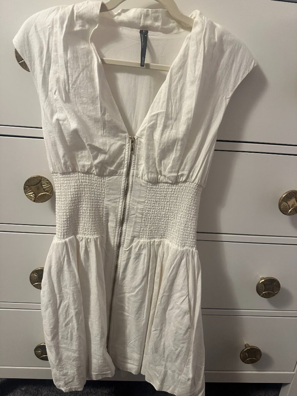 Anthropologie Tommie Cap-Sleeve Linen Smocked Mini Shirt Dress NEW - Size M